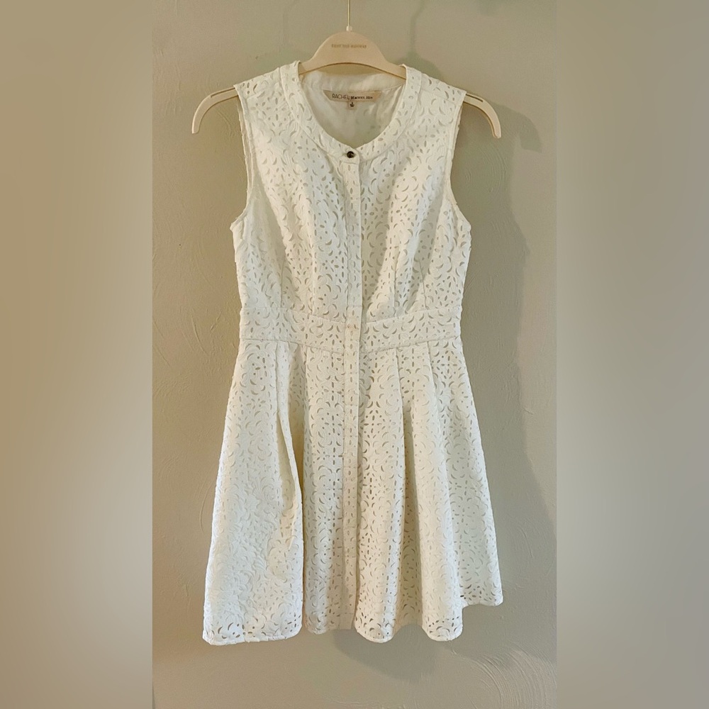 RACHEL Rachel Roy White Laser Cut Lace Fit and Flare Dress